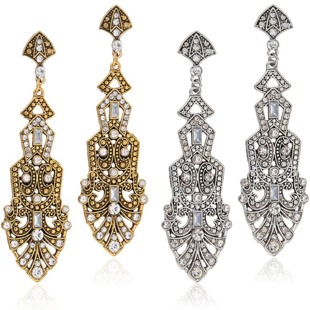 Beautiful Long Elegant Special Occasion Fancy Stud Earrings in Silver or Gold